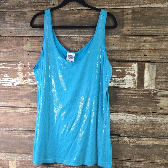 DG2 by Diane Gilman Blue Sequin Sleeveless Tank Top, Plus Size 1X - Picture 1 of 4